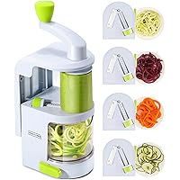 Spiralizer Vegetable Slicer (4-in-1 Rotating Blades) Heavy Duty Veggie Spiralizer with Strong Suction Cup, Zucchini Spiral No