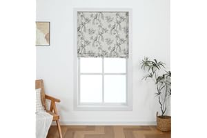 Everyday Celebration Peacock 100% Blackout Dual Layered Pull-Down Roman Shade for Windows, Peacock Pattern Printed on Natural Fabric Roman Shades for Home 36" W x 64" H Black