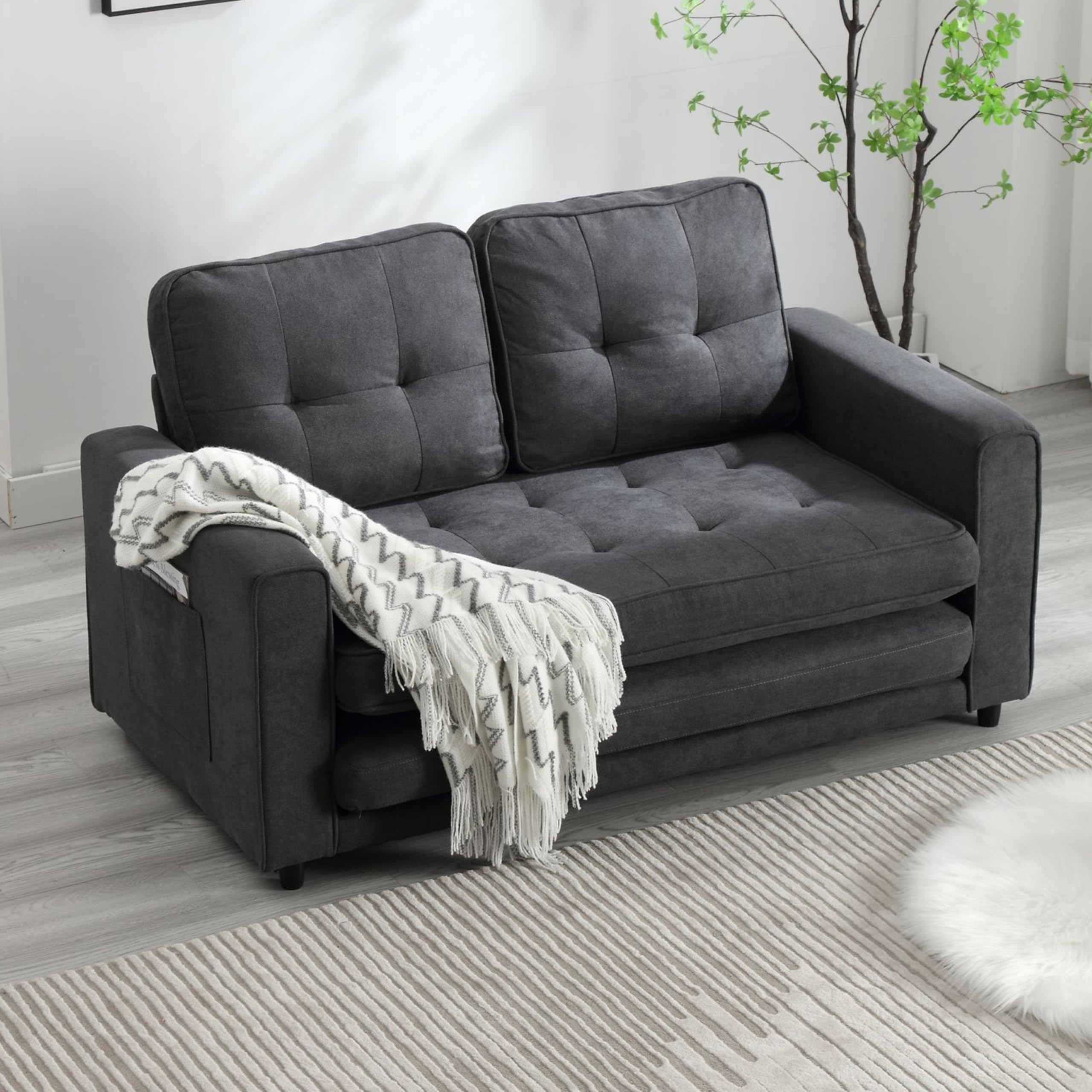 ERYE 3 Fold Upholstered Tufted Futon Sofa Bed