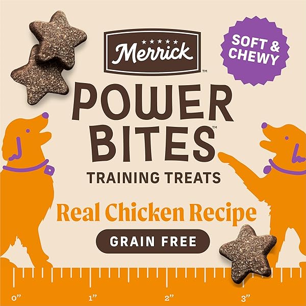 MERRICK POWER BITES NATURAL SOFT AND CHEWY REAL MEAT DOG TREATS, GRAIN FREE SNACK WITH REAL CHICKEN RECIPE – 6 OZ. BAG