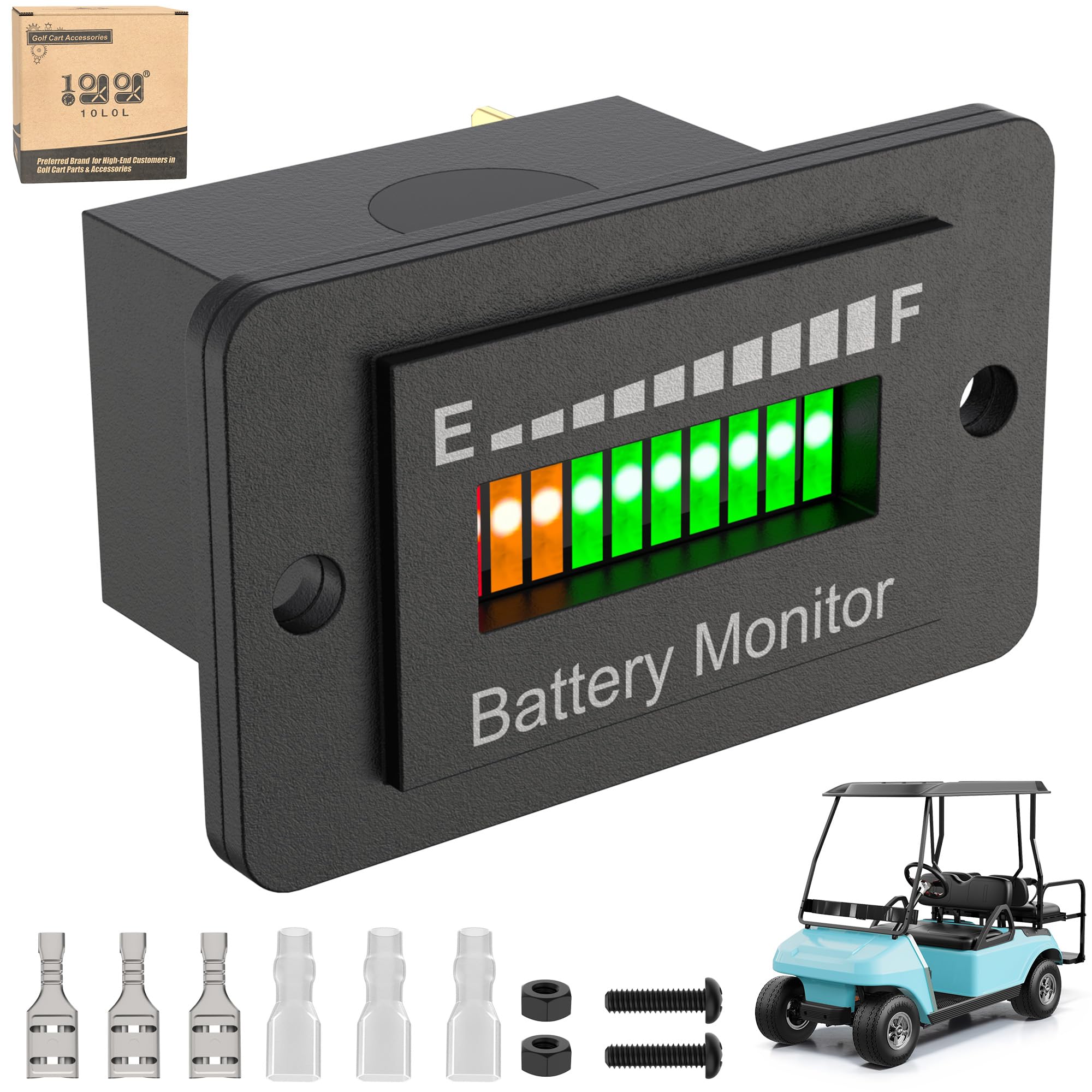 Photo 1 of 10L0L Golf Cart Battery Monitor Meter, 12V 24V 36V 48V 60V 72V Battery Level Meter for Lead Acid Battery, Waterproof LED Battery Gauge Indicator for for Golf Cart EZGO Club CAR and Most Cars
