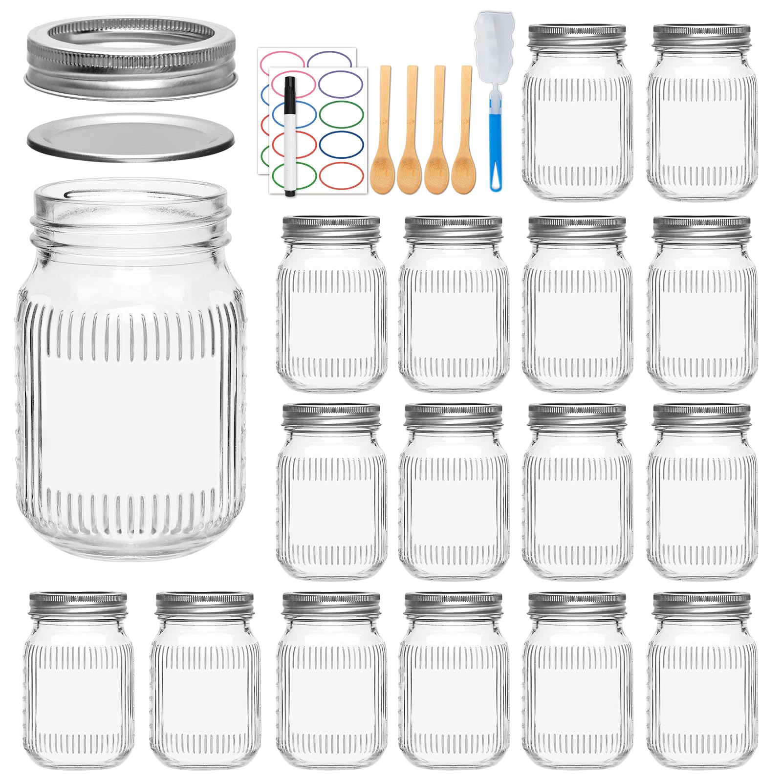 Photo 1 of Datttcc 16oz Mason Jars with Lids,Canning Jars, Glass Jars,DIY Crafts for Food Storage,Overnight Oats, Pantry Organization, with Sponge Brush, Labels & Marker,16 Pack
