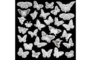 Yayatty 30 Pieces Lace Butterfly Applique Embroidery Butterfly Sew Iron On Patch for Wedding Bridal Dress Sewing Craft DIY Clothes Hair Ornaments (White)