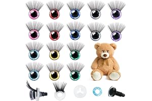 HINZIC 64PCS 12MM Toy Eyes with Eyelash Mix Color Safety Doll Eyes Glitter Stuffed Animal Plastic Craft Eyes Valentines Wedding Birthday for DIY Tedding Puppet Bear Crocheting