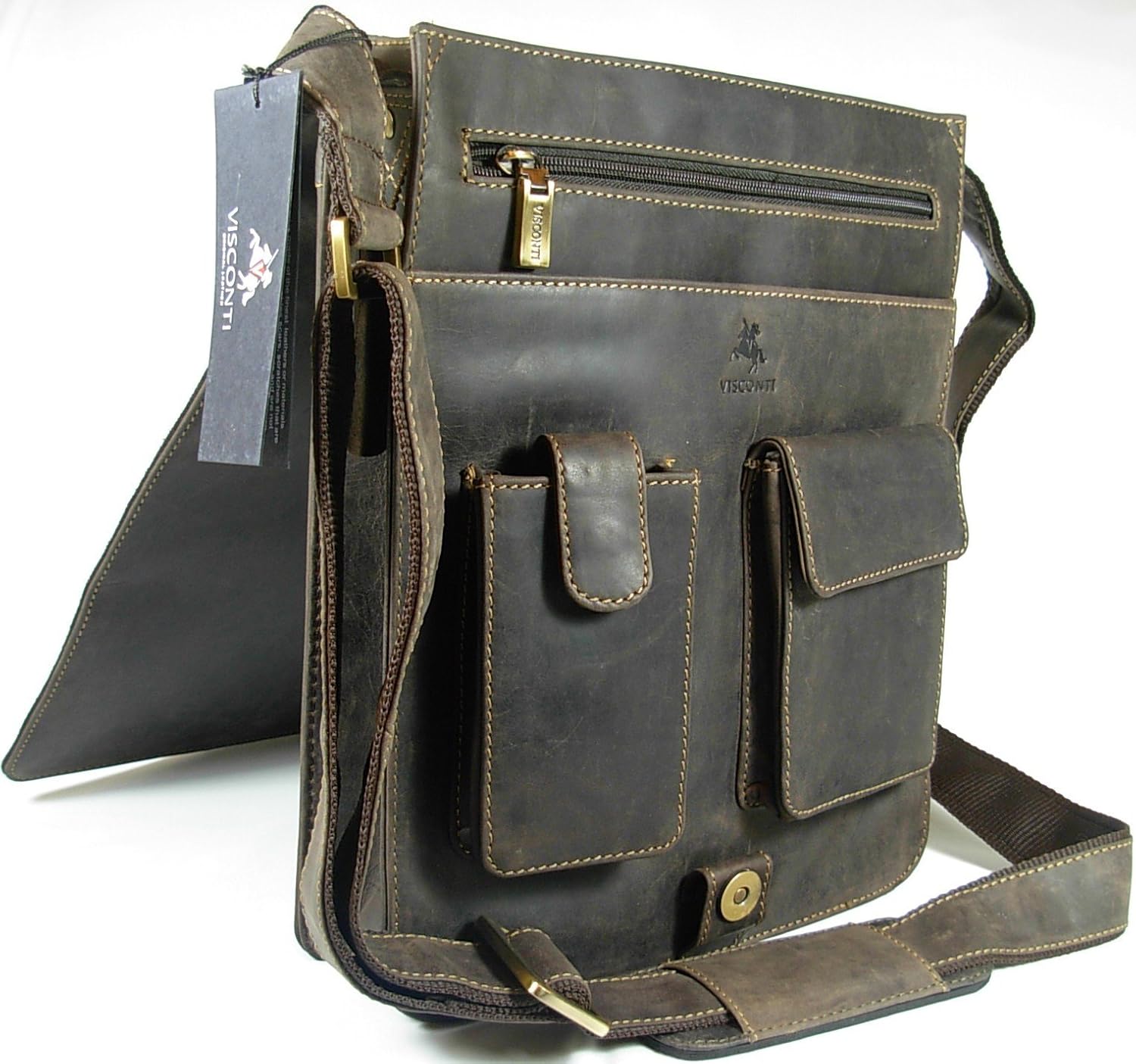 New Unisex Visconti brown leather A4 messenger bag 18410 Amazon.co.uk