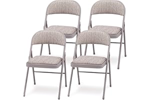 MECO 4-Pack Steel Frame Folding Dining & Event Chairs, Chicory Lace Motif Upholstery, Beige - Foldable Seating with Cushioned Seat and Padded Back for Kitchen, Parties or Game Tables