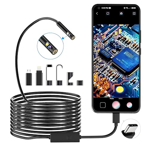 1920P Dual Lens Snake Inspection Borescope, Pancellent Type C Endoscope, Scope Camera with 8 LED Lights for Android and iOS Smartphone, iPhone, iPad, Samsung (16.5 FT/5M)