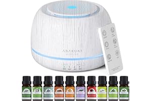 ASAKUKI Essential Oil Diffusers with 10Pcs*10ml Pure Essential Oil Gift Set, 5 in 1 Ultrasonic 300ML Aromatherapy Fragrant Oil Humidifier Vaporizer with Remote Control, Timer and Auto-Off-White