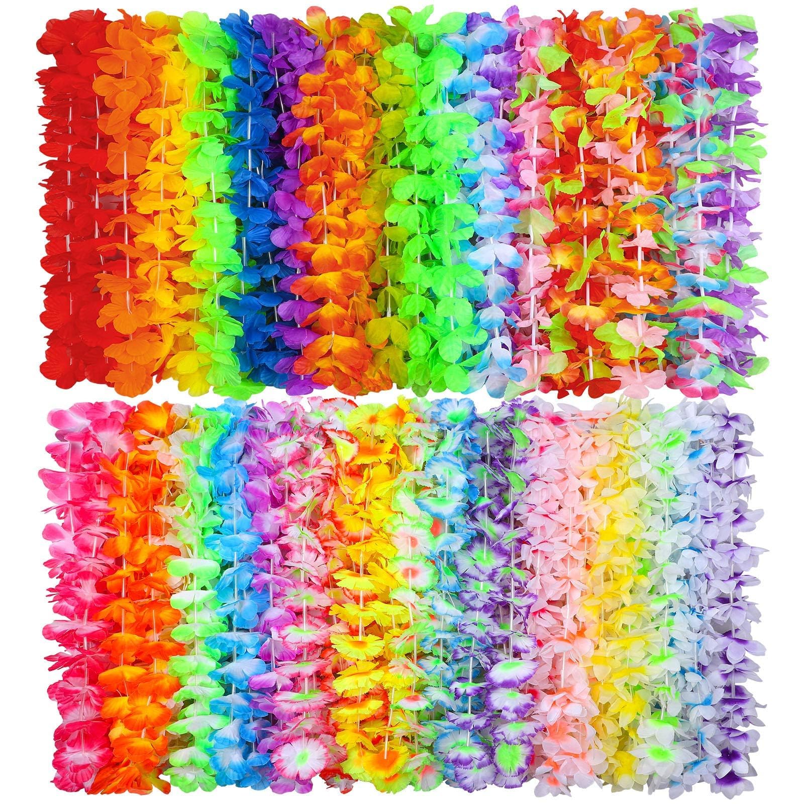 Ruisita 72 Pieces Hawaiian Leis 36 Colors Flowers Necklaces Hawaiian Luau Leis Necklaces for Tropical themed Party Decorations Beach Party Decor