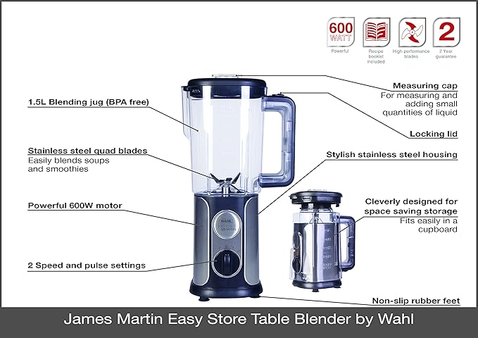 Wahl James Martin ZX879 Easy Store Table Blender, 600 W, 1.5 Litre ...