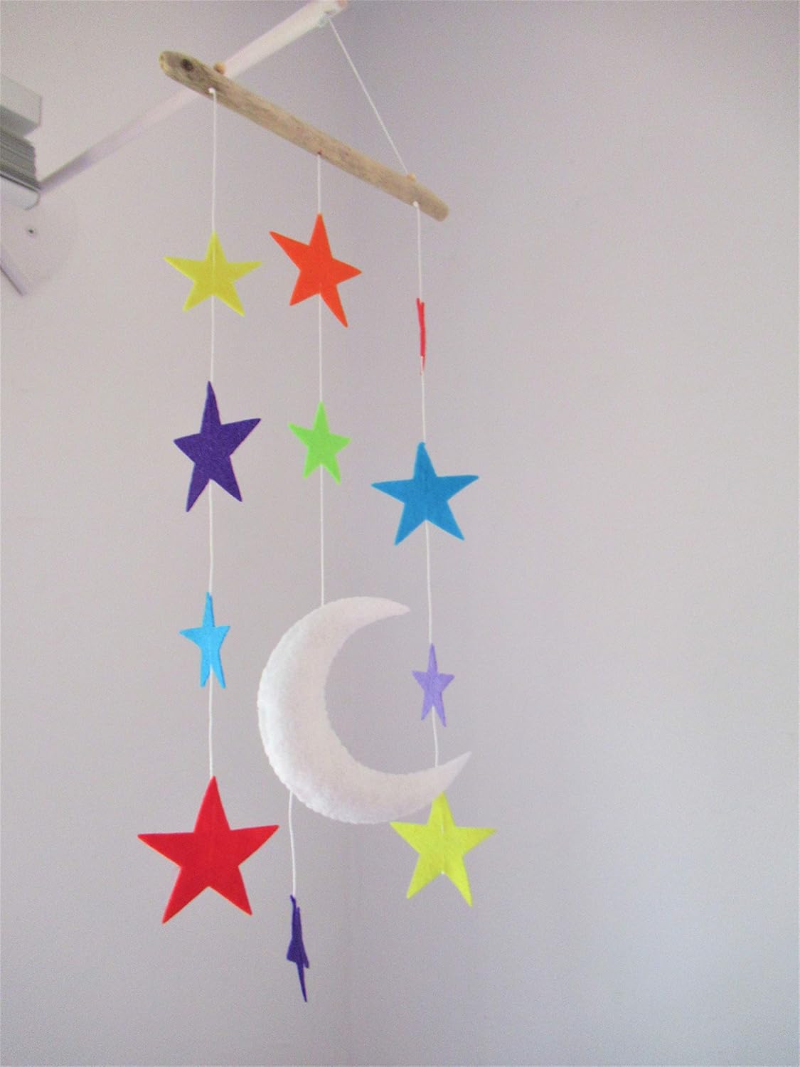 Regenbogen Baby Mobile Mond Sterne Treibholz Handgemacht