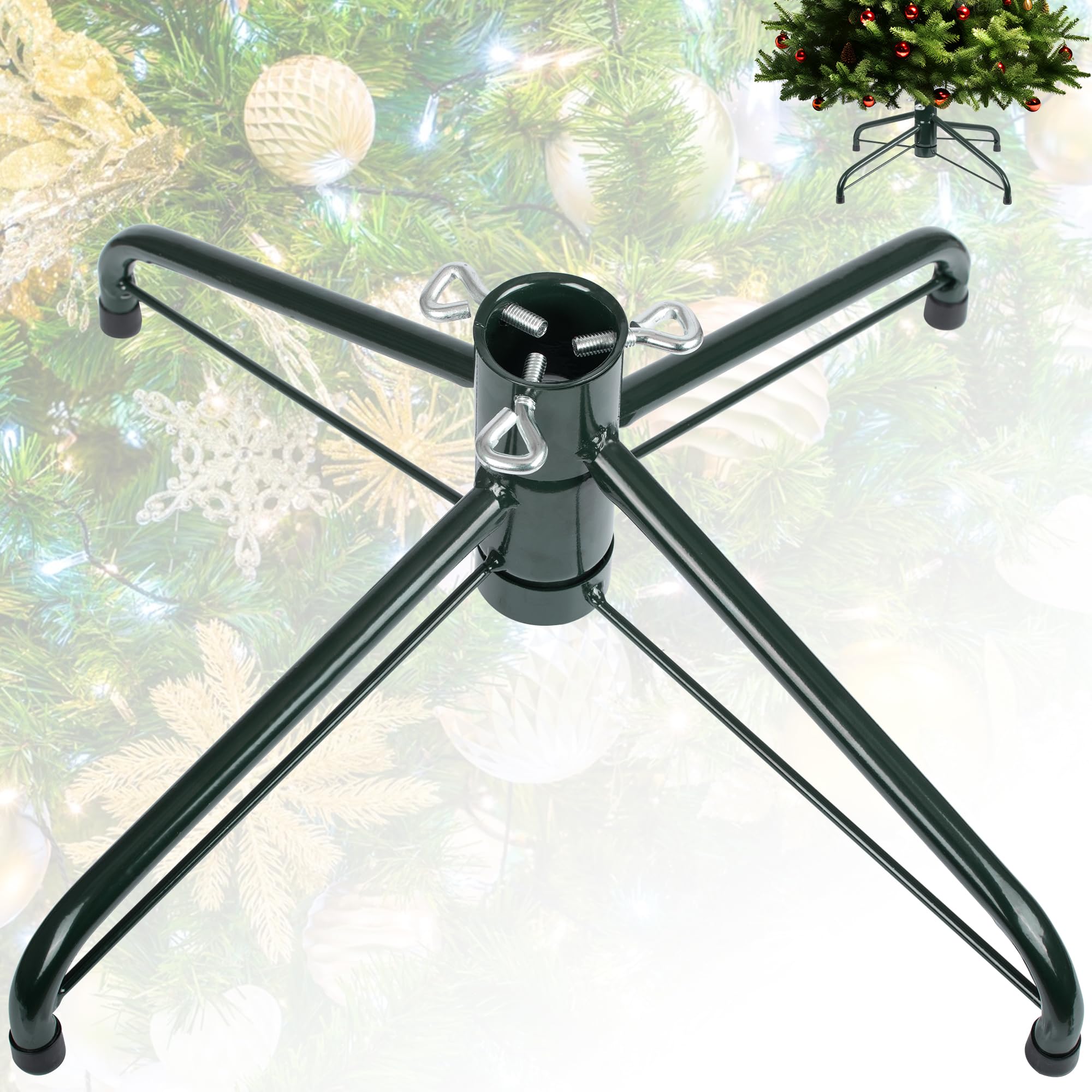 Photo 1 of JSungo Folding Christmas Tree Stand, 16.3inch Replacement Christmas Tree Base for 4-6 Feet Artificial Tree, Metal Xmas Tree Holder Fits 0.5 - 1.37 Inch Tree Pole, DarkGreen