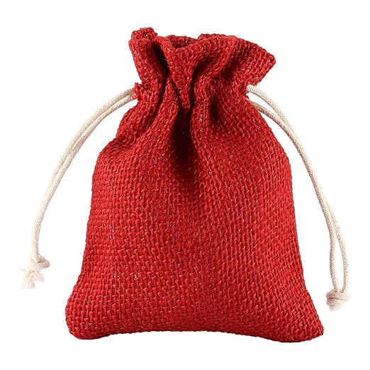 grenhaven 12 y set de 24 bolsitas de yute, yute Bolsa, Bolsa de tela, natural bolsitas, bolsitas de regalo, saco, bolsa, color rojo y beige