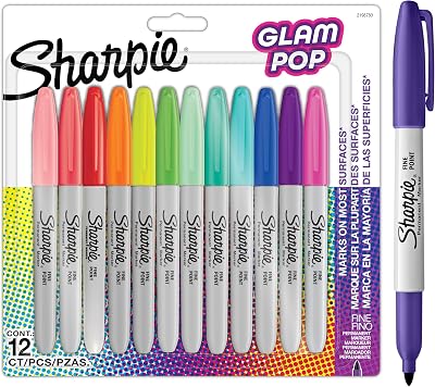 Sharpie Glam Pop Permanent Markers Fine Point 12 Assorted Colours