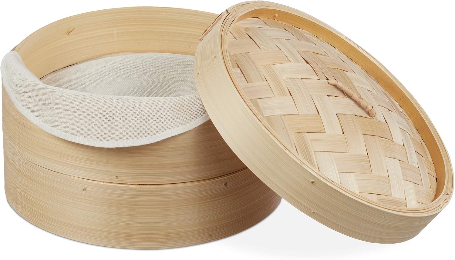 Relaxdays Bamboo Steamer Basket, 2 Tiers, for Rice, Dim Sum