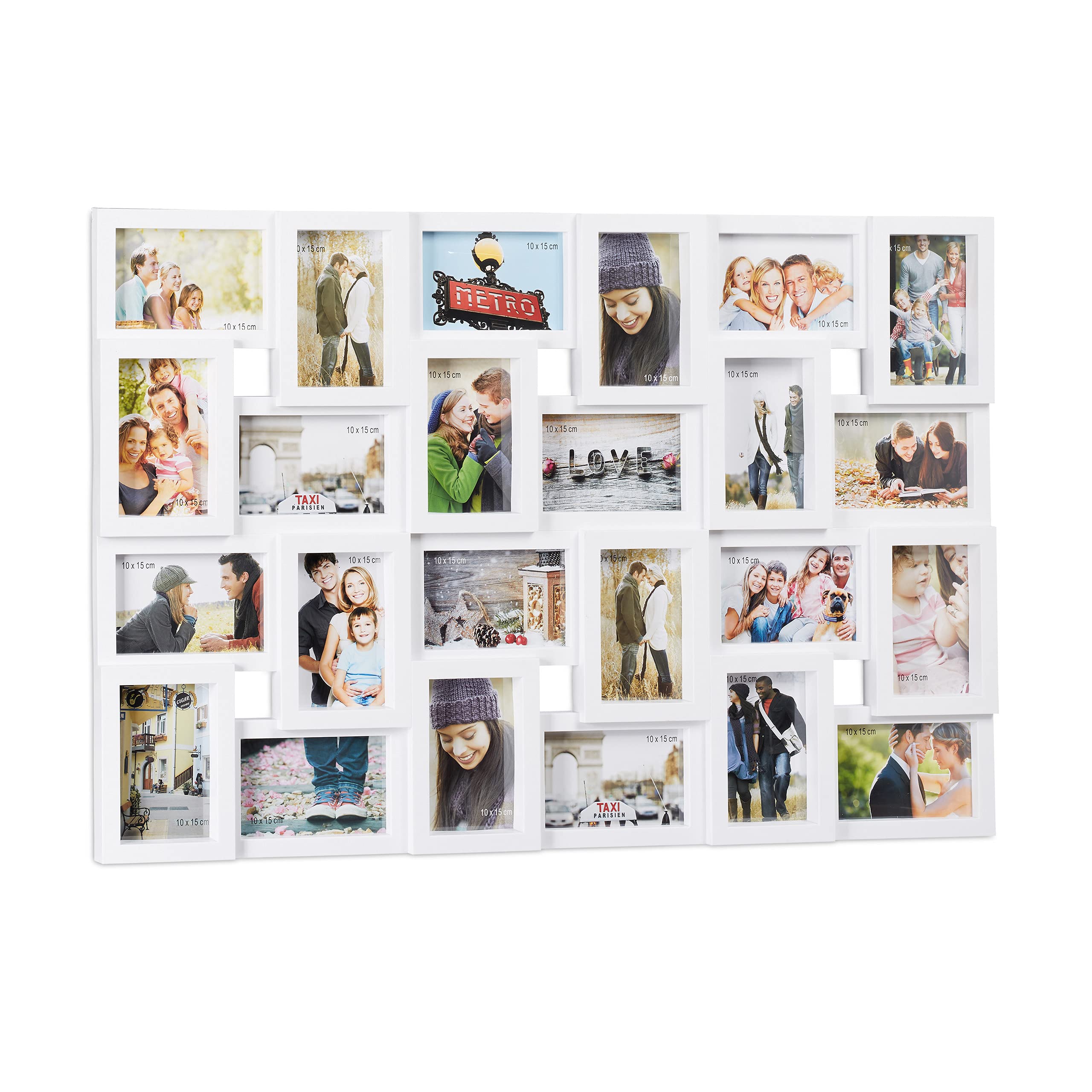 Relaxdays Collage Multi Picture Frame, 24 Photos, Pictures 9x13cm,Vertical & Horizontal, HxW 57x85 cm, White