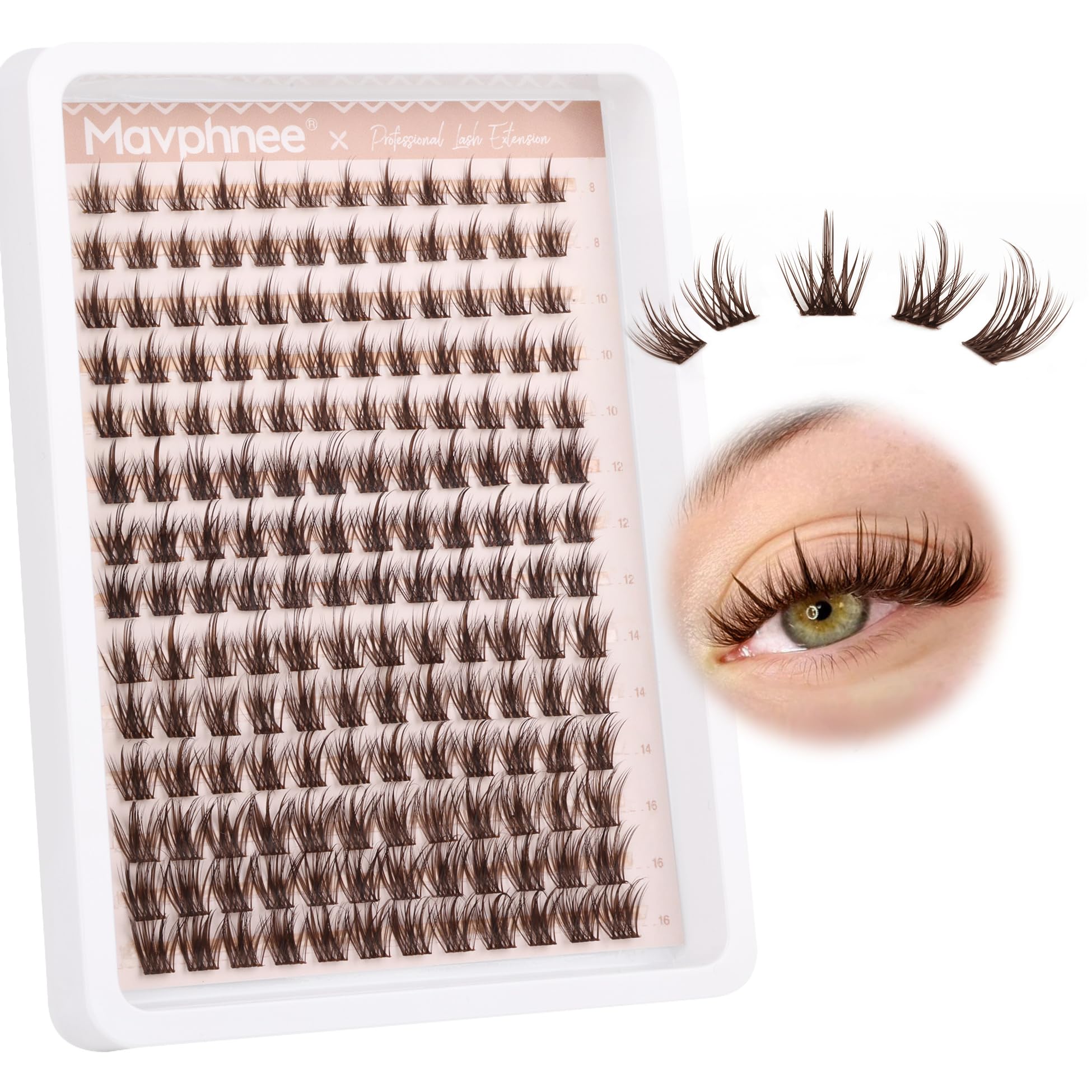 Brown Lash Clusters 168 Pcs Natural Looking 8-16MM Eyelash Individuals C Curl Wispy Brown Lash Extensions Fluffy DIY False Eyelashes at Home by Mavphnee — image 1