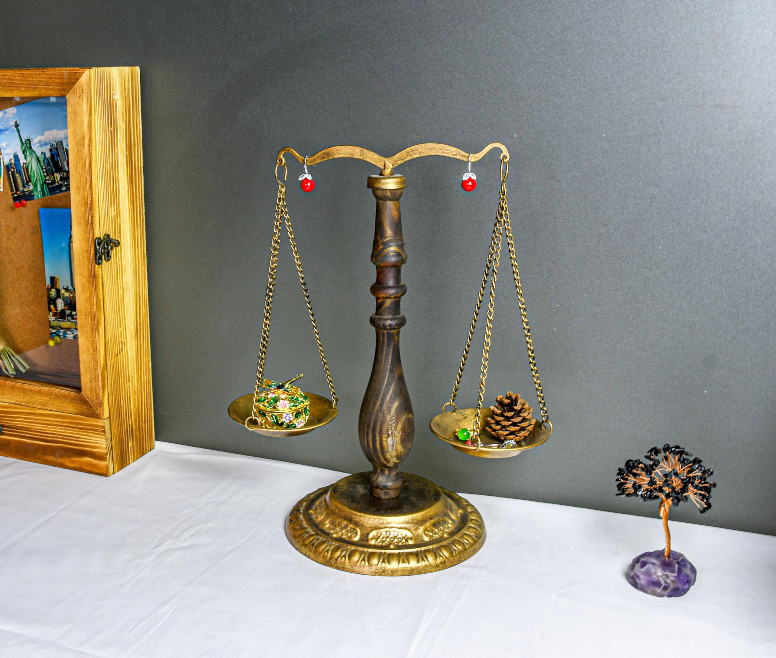 Owlgift Vintage Style Libra Jewelry Display, Scale Tray Cosmetic Organizer, Jewelry Storage, Unique Centerpiece Stand, Lawyer Scale of Justice, Farmhouse Candleholder