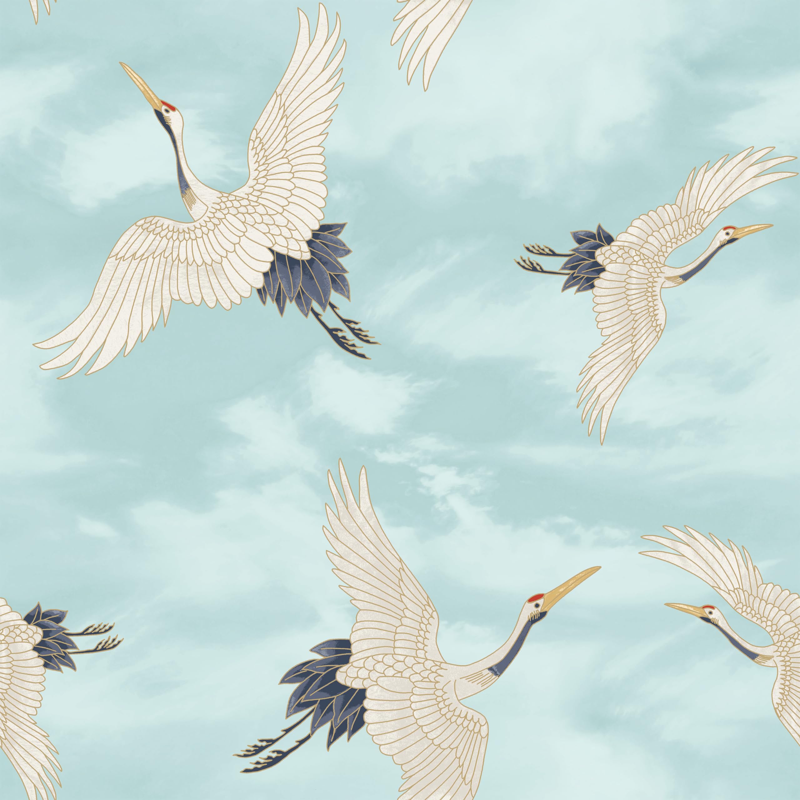 Catherine Lansfield Cranes Wallpaper Duck Egg Blue