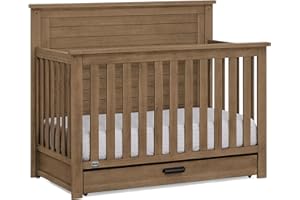 Delta Children Simmons Kids Caden 6-in-1 Convertible Crib with Trundle Drawer, Greenguard Gold Certified, Aged Oak