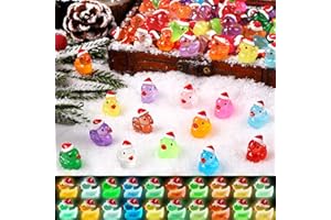 DULEFUN 100pcs Luminous Christmas Mini Ducks Statues, 14 Colors Tiny Small Little Resin Duck to Hide Glow in The Dark Miniatures Xmas Statue for Winter Dollhouse Micro Fairy Garden Decorations