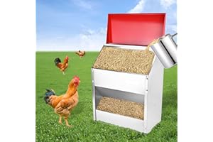 SHENGYI 11.5-55lbs Galvanized Chicken Feeder - Rat Proof Poultry Feeder with Lid Weatherproof Outdoor Coop Food Dispenser (30lbs 13.8x8.3x17.7in)