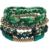 Sewpafu 7Pcs Bohemian Stackable Seed Beaded Bracelet Set Multilayer Colorful Crystal Glass Beads Strand Bangle Bracelet Friendship Stretch Bracelets for Women Men Summer Beach Vacation Jewelry Gifts