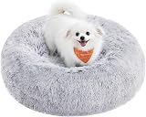 Feandrea Fluffy Dog Bed Ombre Grey 60 cm Doughnut Cushion view 1