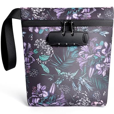 SafeDelux Lock Travel Pouch with Combination Lock & Activated Carbon—Waterproof Zipper, Carbon Lined for Home Storage & Gifts (Purple Small)