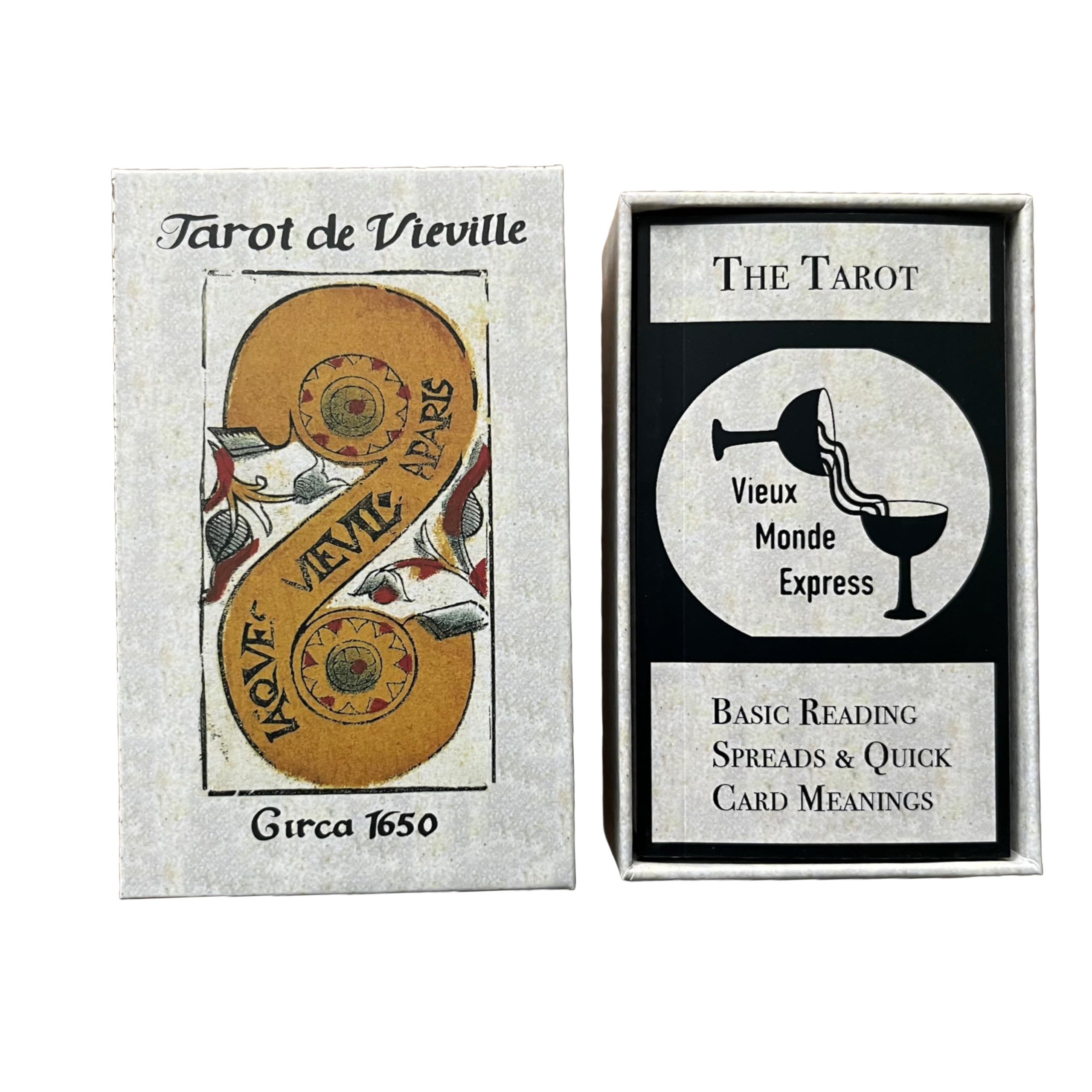 Tarot de Viéville & Guide | Vieville Tarot Cards, Full Size | Sturdy Two Piece Box for Storage | Made in USA