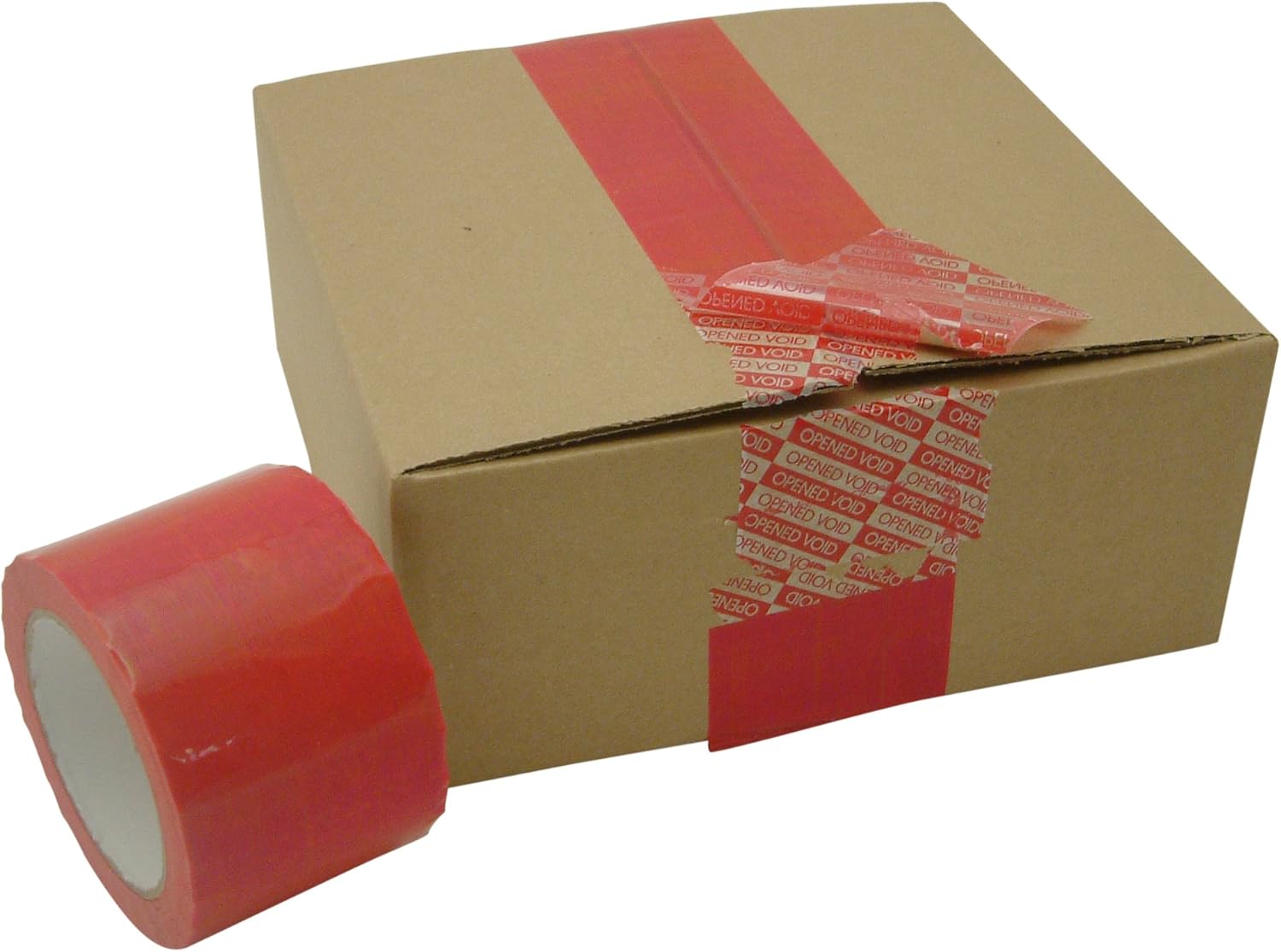 JVCC TEV-ST Tamper Evident Carton Sealing Tape: 3 in. x 55 yds. (Solid Red with "OPENED VOID" message if removed)