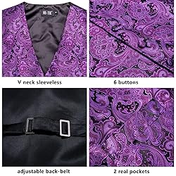 Hi-Tie Men's Black and Purple Suit Vests Tie and