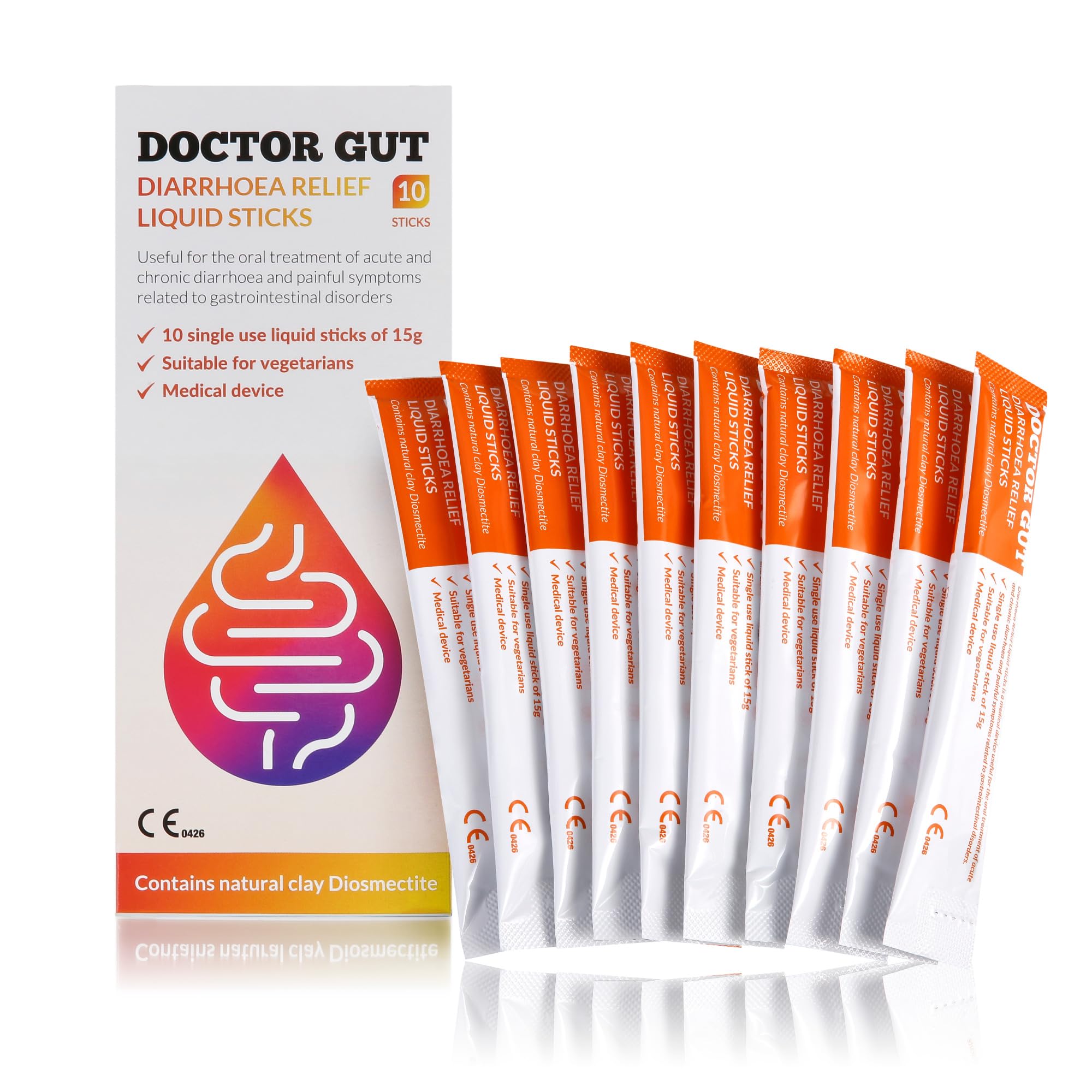 Doctor Gut Diarrhoea Relief Liquid Sticks - Stomach Pain Relief, Acute/Chronic Diarrhoea Relief - Drug-Free, Natural Clay, Expels Harmful Causes of Gastrointestinal Disorders