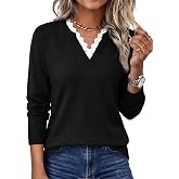 WIHOLL Womens Sweaters Long Sleeve V Neck Business Casual Outfits 2026 | Fall Outfits for Women, Lightweight Sweaters, Teacher Outfits, Cozy, Knit, Lace Collar, Winter Clothes 2026, Fashion Clothing