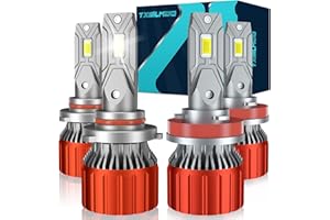 TXBILMOO 9005/HB3 H11/H9/H8 LED Headlight Bulbs, 45000 Lumens 6500K Cool White, H11 Low Beam 9005 High Beam LED Bulb Combo, Plug-N-Play Halogen Replace Bulbs with Cooling Fan, Pack of 4