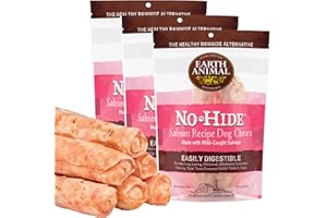Earth Animal No Hide Medium Salmon Flavored Natural Rawhide Free Dog Chews Long Lasting Chew Sticks | Treats for Large Dogs | Great for Aggressive Chewers 12.6 Oz