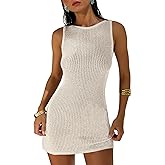 ANRABESS Women Swimsuits Cover Up Slim Crochet Swimwear Summer Tank Little Dress Bathing Suit Vacation Beach Clothes Outfits