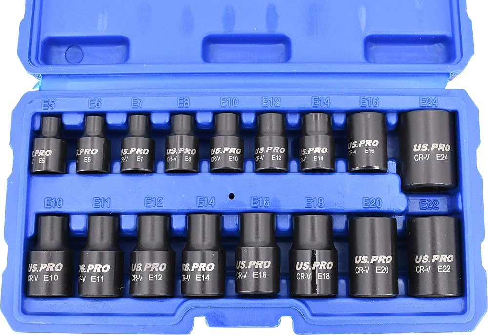 US PRO Impact E Star Sockets 3/8 and 1/2 Drive Set E5 to E24 17pc