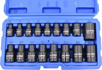 US PRO Impact E Star Sockets 3/8 and 1/2 Drive Set E5 to E24 17pc