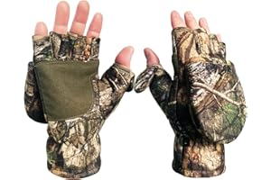 Favuit Camouflage Hunting Gloves Convertible Fingerless Mittens Pro Anti-Slip Windproof Camo Glove Archery Accessories for Hunting Camping Hiking Climbing Outdoors Gear