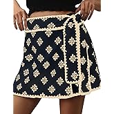 Tomosc Wrap Skirt for Women Casual Mini Skort Knot Side Elastic Waist Bodycon Flowy Print Shorts