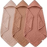 Ease Cubs 3-Pack Muslin Hooded Baby Towels, 100% Cotton, Ultra-Soft & Absorbent Baby Bath Towels with Hood for Babies, Infant, Toddler and Newbron (Bean Paste Series,32" x 32")