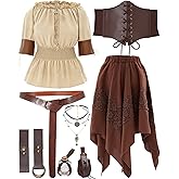 Geyoga Women Pirate Costume Set with Renaissance Pirate Shirt Dress Corset Waist Belt Potion Bottle Halloween Medieval Outfit
