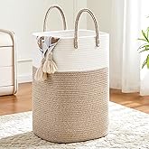 Laundry Basket,Woven Cotton Rope Laundry Hamper,Versatile Storage for Dirty Clothes,Baby Toys,and Blankets in Bathroom, Nursery,and Living Room (Brown, 60L)