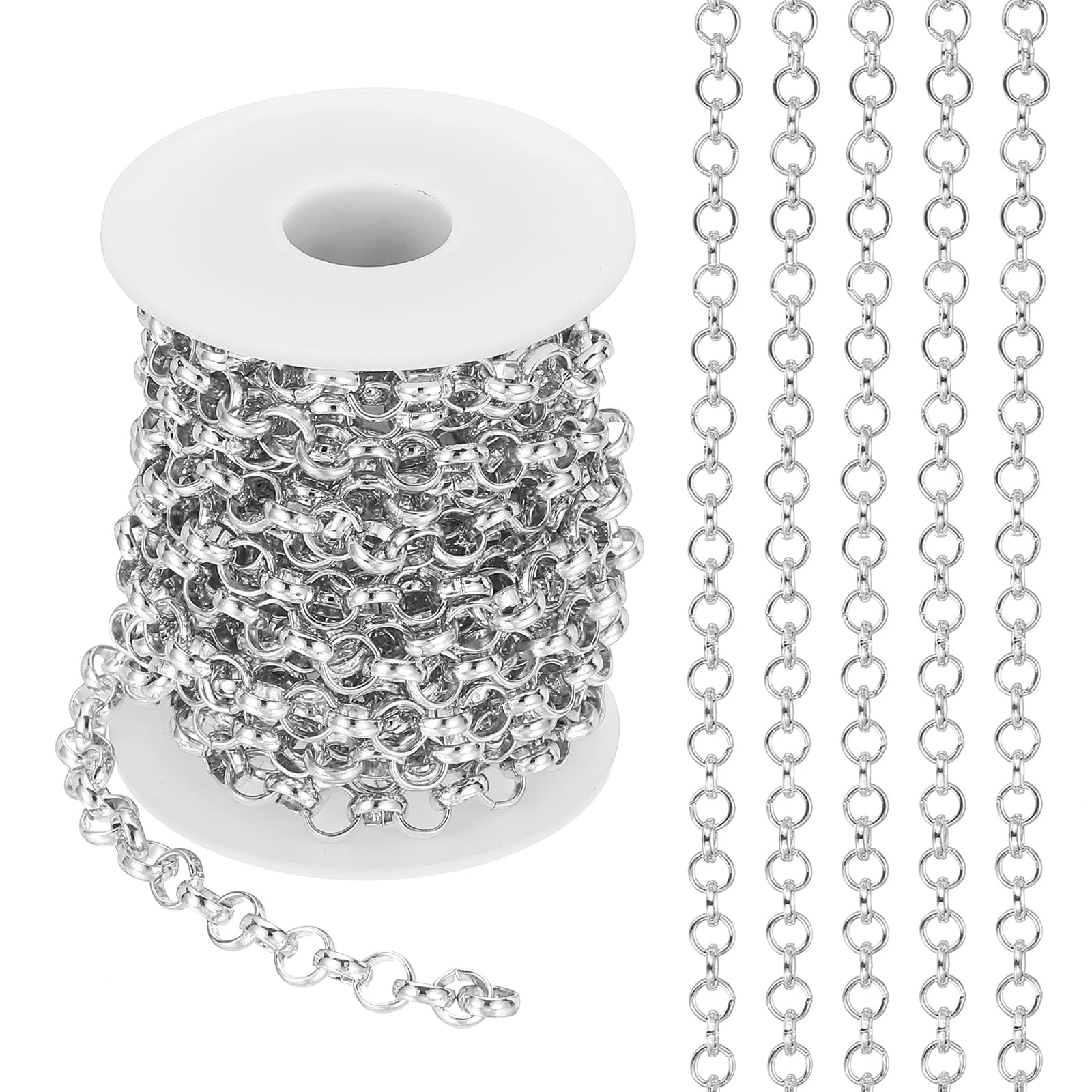 PATIKIL 16.4Ft Circle Link Chain, 8mm Chain Roll Curb Chain Jewelry Making Links Spool Metal Craft Chain Necklace Chains for DIY Making Accessories Necklace Bracelet Earring, Silver