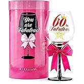 SAY HO UM 60 and Fabulous Birthday Wine Glass for Women | Fun Gift for Woman Turning Sixty Years Old | Best Friend, Sister, Grandma, Cousin, Co-Worker | Big 23 oz, 8.8 Inch Tall Wine Glass