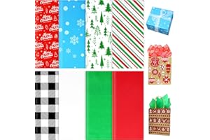 Hifunwu 160 Sheets Christmas Tissue Paper for Gift Wrapping Bags, Christmas Tissue Paper Bulk, Holiday Tissue Paper for Gift Bags Wrapping