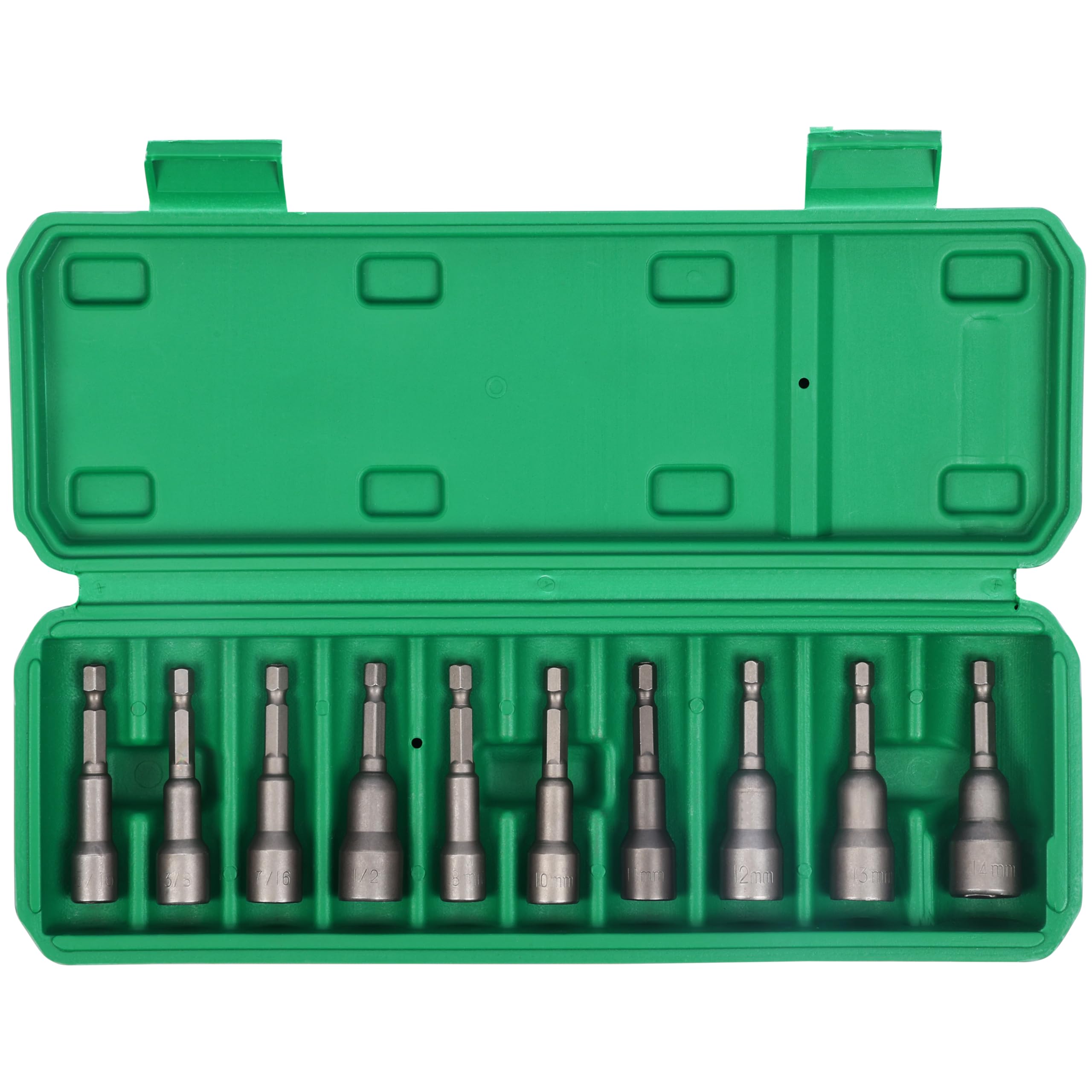 Belle Vous (10-Piece) Magnetic Nut Driver Set - Quick-Change 1/4" Hex Shank - SAE and Metric Impact Drill Bit Kit - 8-14mm Steel Socket Extensions