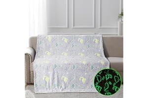 BAOJULONG Glow in The Dark Dinosaur Blanket, Soft Cozy Dino Throw Blankets for Bed Couch Sofa Camping Travel, Dinosaur Gifts for Kids Adult (50" x 59.8"(127 x 152 cm))