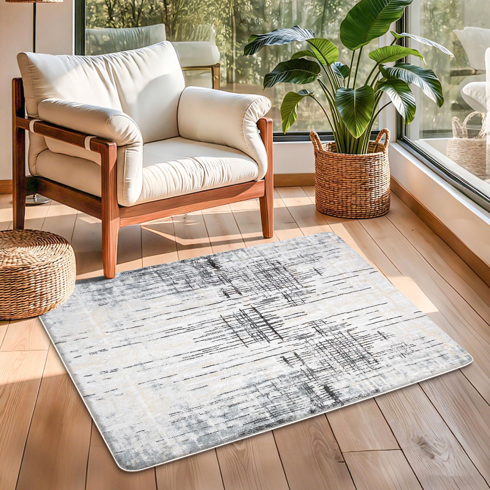 Tinyboy-hbq Area Rug Living Room Rugs Grey Modern Luxury Rug Soft Short Pile Carpet Modern Style Decorative Rugs for Living Room Bedroom (Grey/Beige, 80 x 120 cm)